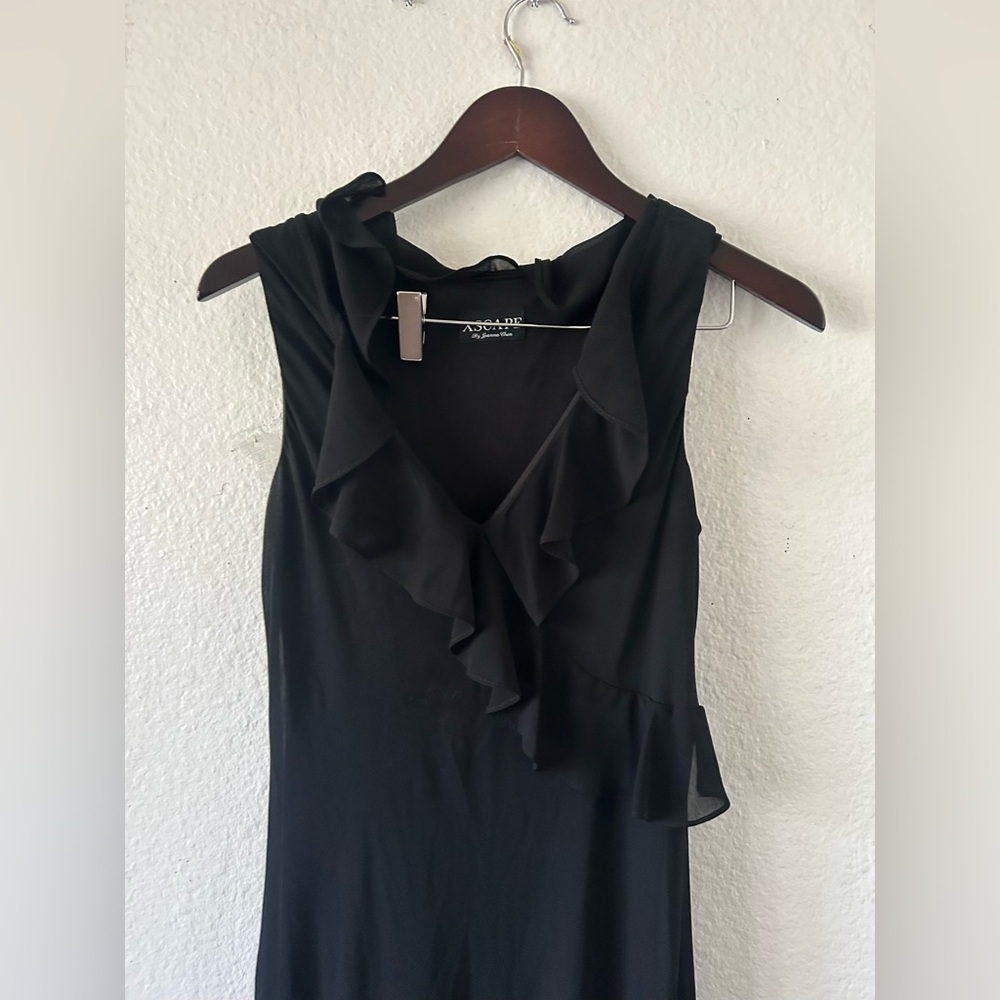 Vintage Y2K Xscape‎ Joanna Chen Maxi Fitted Ruffle Little Black Dress Formal